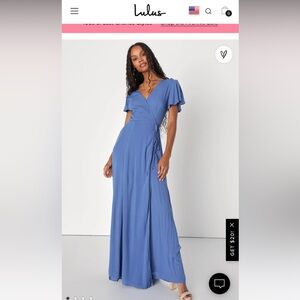Lulu’s Heart of Marigold Wrap Maxi Dress in Blue- Size Medium